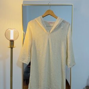 Calypso St. Barth White Sequin Hooded Tunic Top